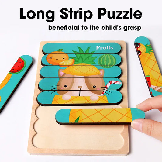 LoveryToys Double Sided Strip 3D Puzzles - Wooden Montessori Toys for Kids, Birthday Gift for Baby, Infant, Toddler, Early Learning Toys