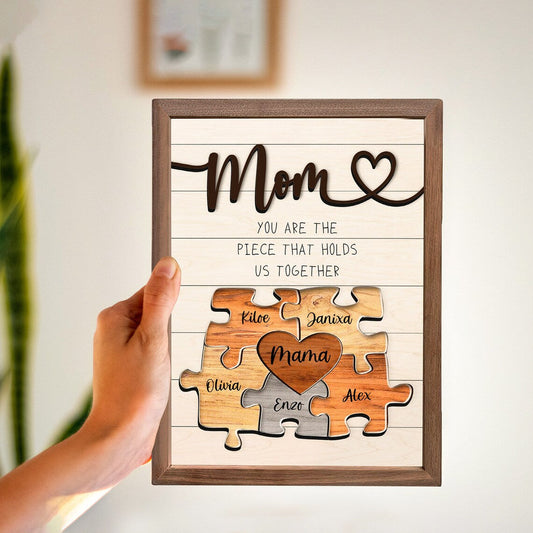 Personalized Mom Puzzle Mother's Day With Kids Names - You are the piece that holds us together wooden sign MS01