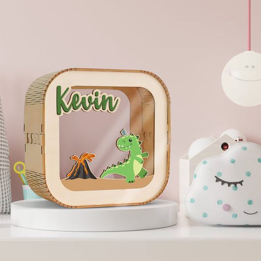 Personalized Wooden Piggy Bank, See Through Money Box